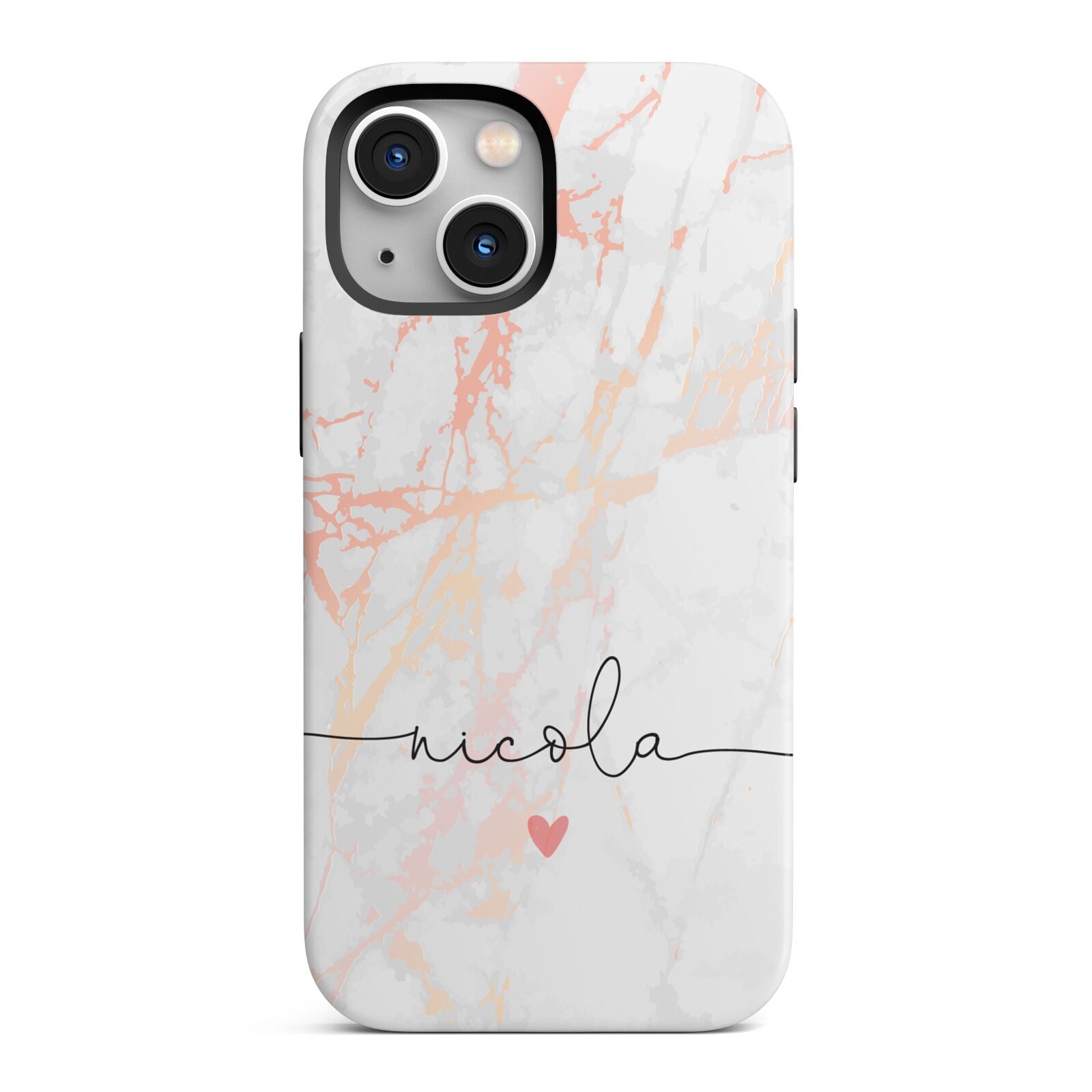 Personalised Name Pink Marble Heart iPhone 13 Mini Full Wrap 3D Tough Case