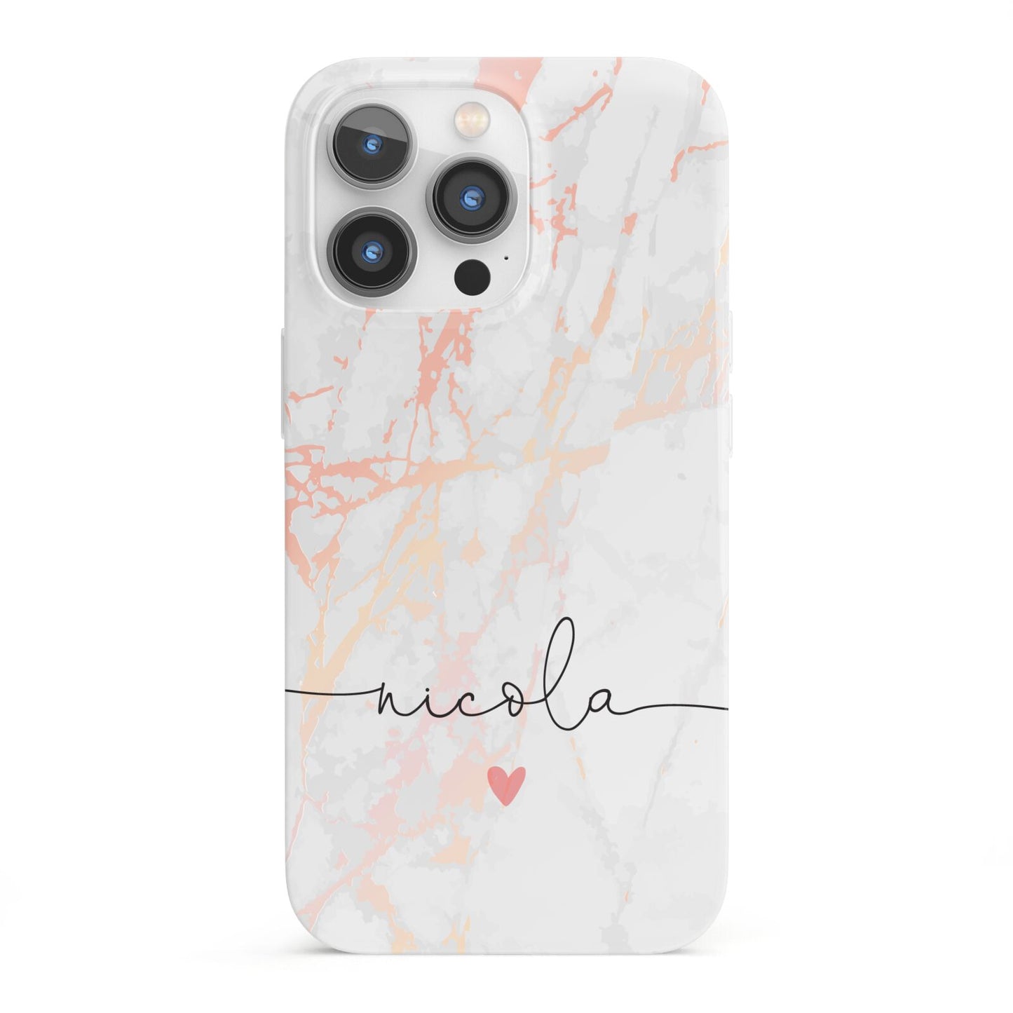 Personalised Name Pink Marble Heart iPhone 13 Pro Full Wrap 3D Snap Case