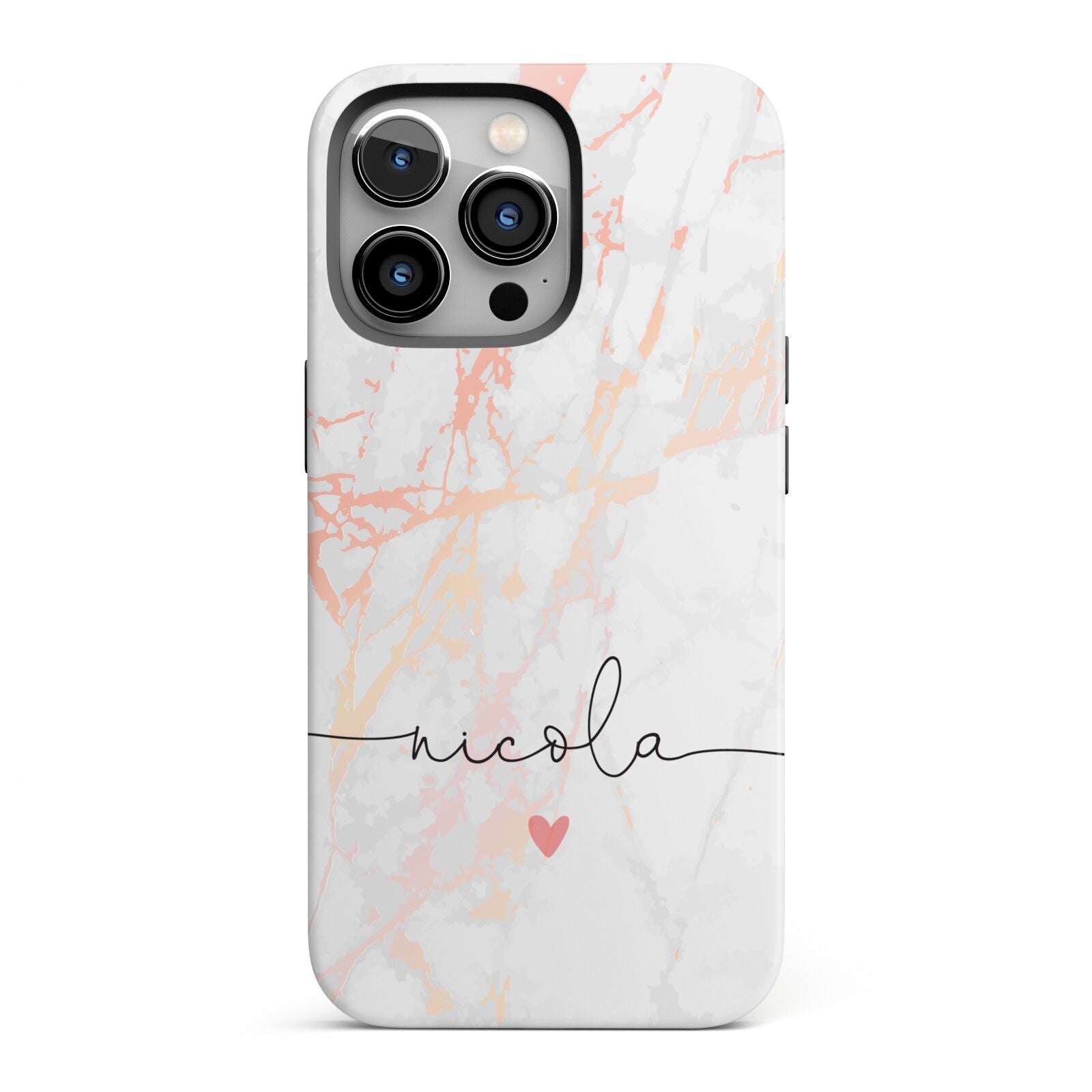 Personalised Name Pink Marble Heart iPhone 13 Pro Full Wrap 3D Tough Case