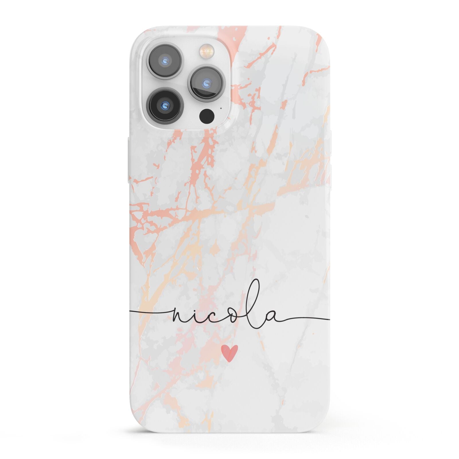 Personalised Name Pink Marble Heart iPhone 13 Pro Max Full Wrap 3D Snap Case