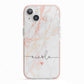 Personalised Name Pink Marble Heart iPhone 13 TPU Impact Case with Pink Edges