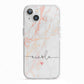 Personalised Name Pink Marble Heart iPhone 13 TPU Impact Case with White Edges