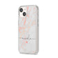 Personalised Name Pink Marble Heart iPhone 14 Clear Tough Case Starlight Angled Image
