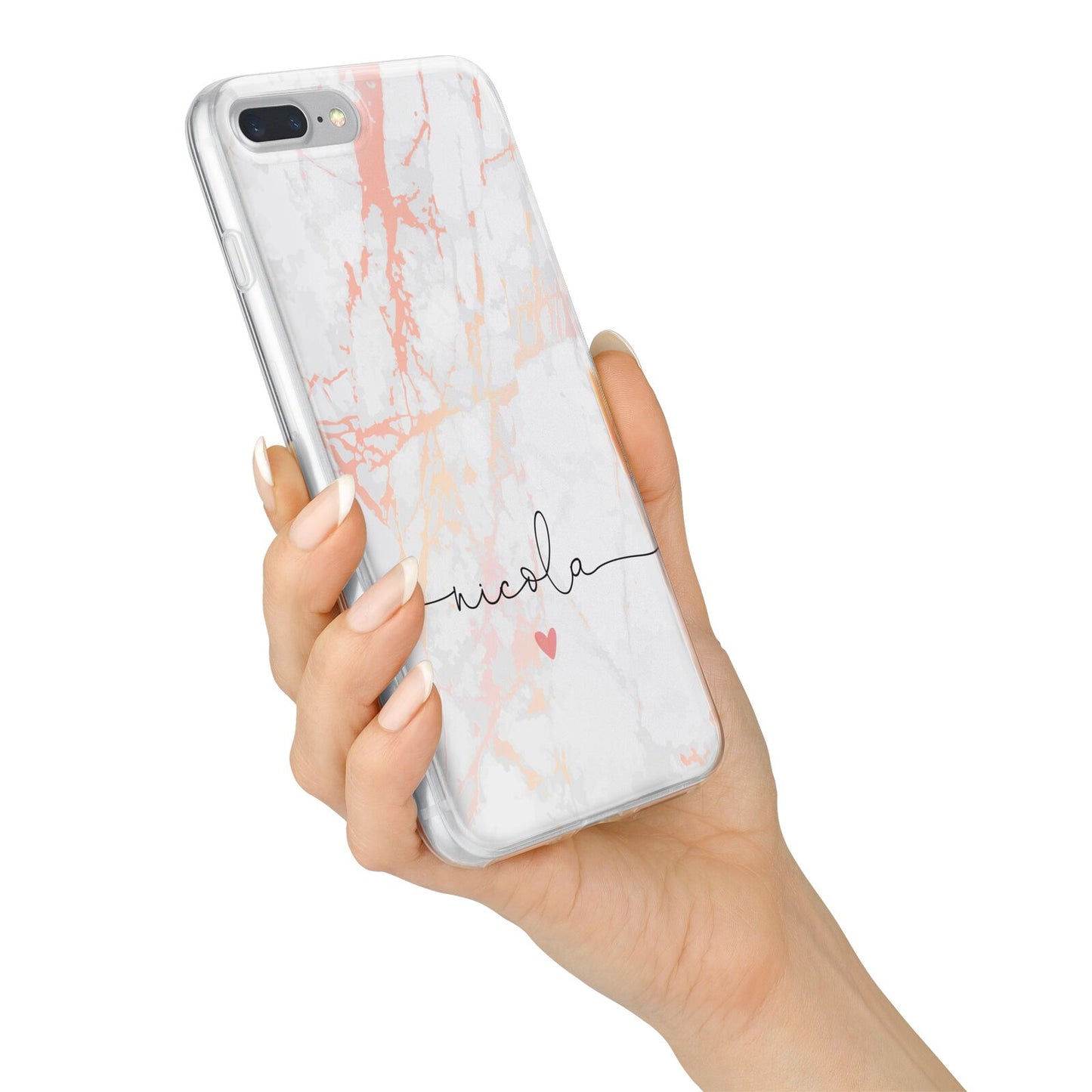 Personalised Name Pink Marble Heart iPhone 7 Plus Bumper Case on Silver iPhone Alternative Image