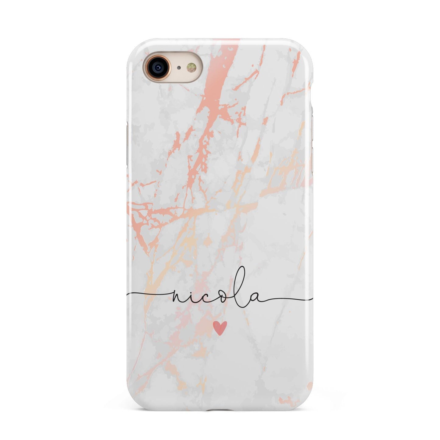 Personalised Name Pink Marble Heart iPhone 8 3D Tough Case on Gold Phone