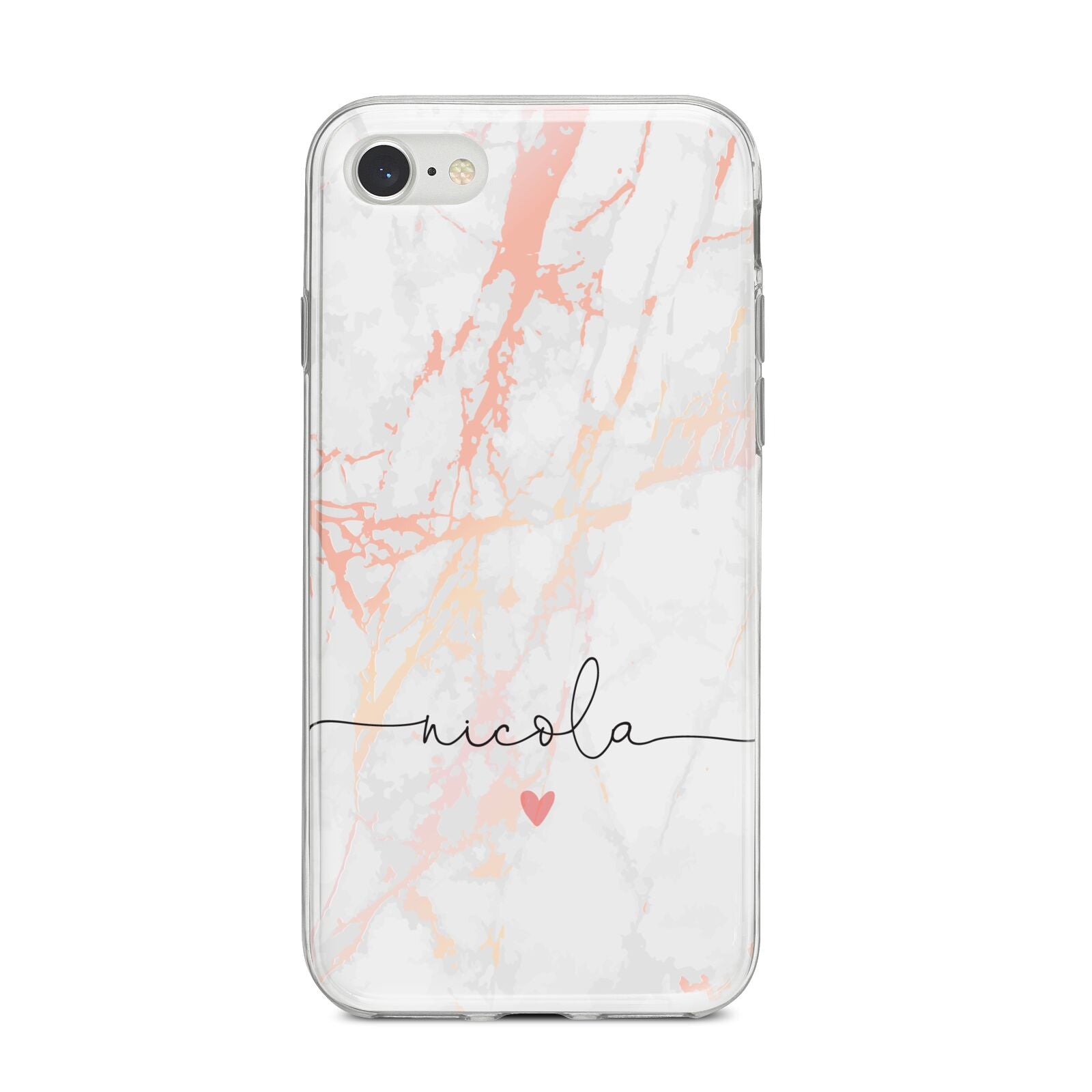 Personalised Name Pink Marble Heart iPhone 8 Bumper Case on Silver iPhone