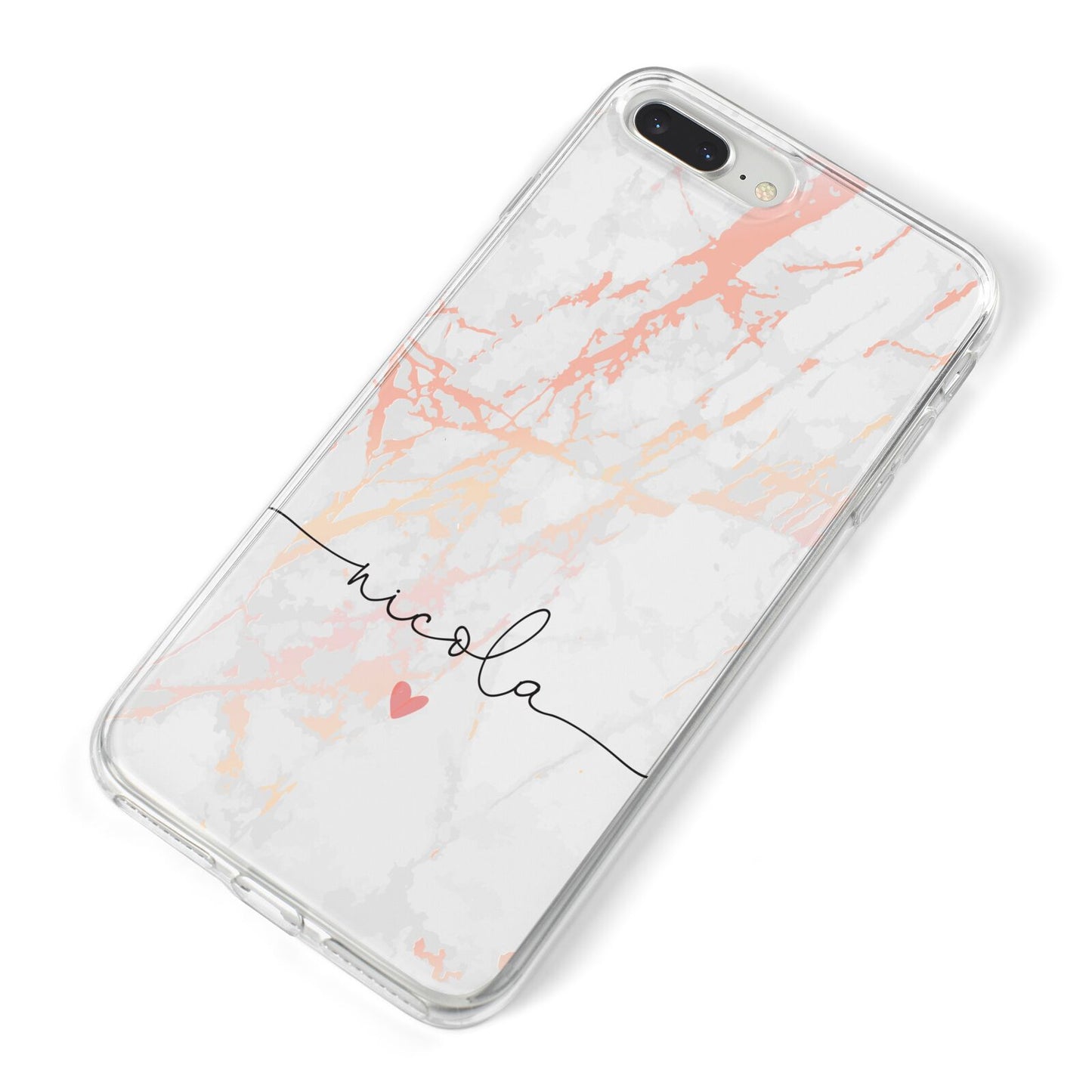 Personalised Name Pink Marble Heart iPhone 8 Plus Bumper Case on Silver iPhone Alternative Image
