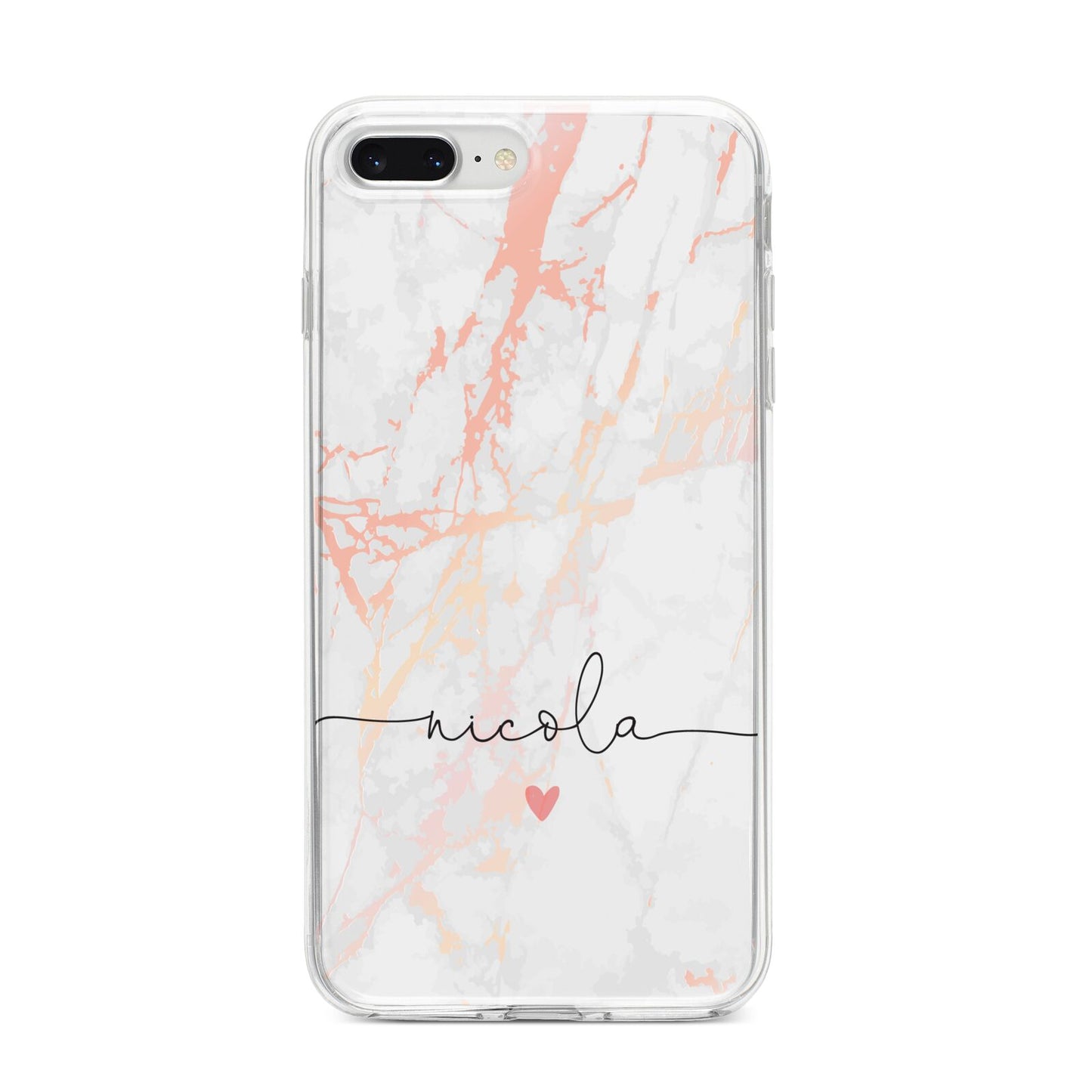 Personalised Name Pink Marble Heart iPhone 8 Plus Bumper Case on Silver iPhone