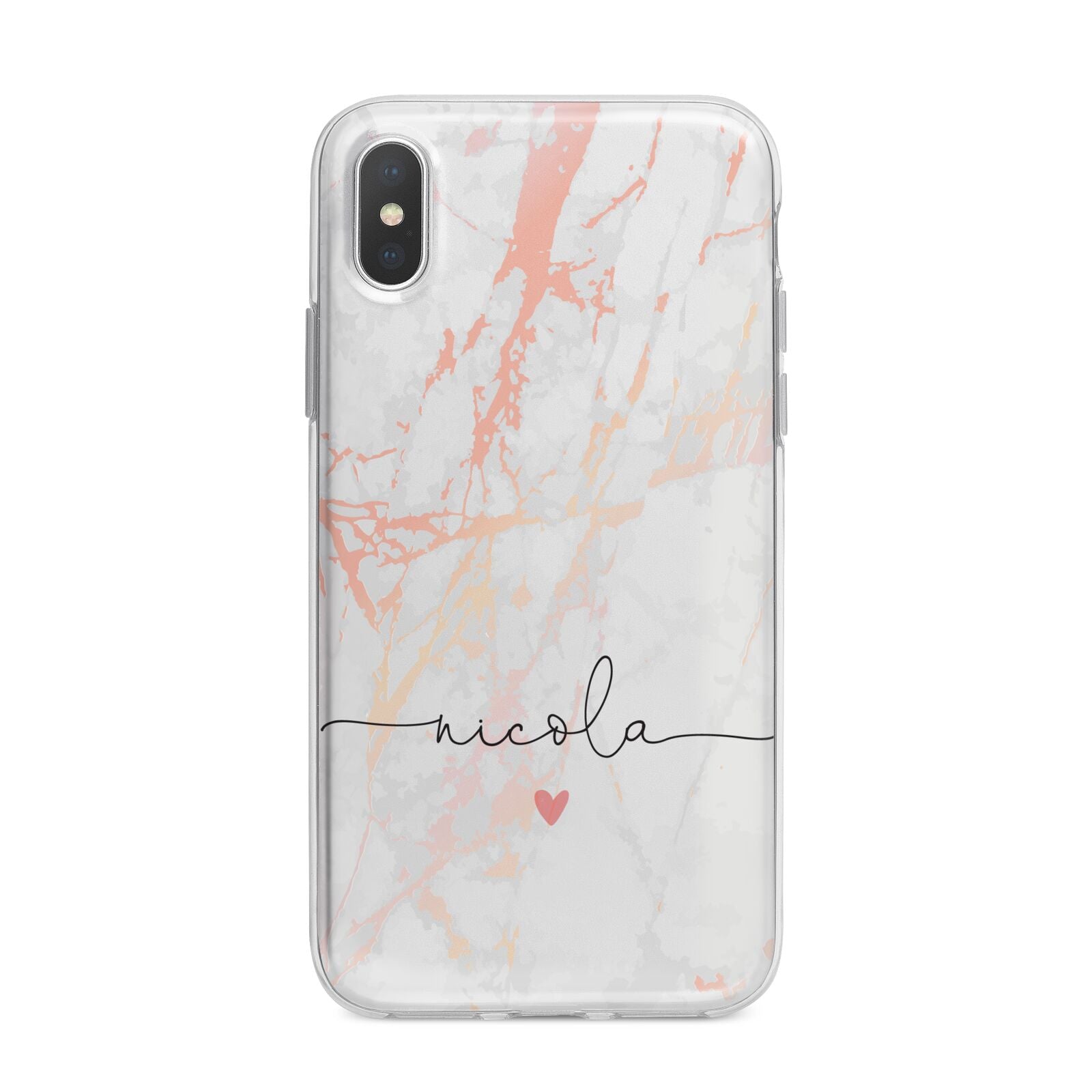 Personalised Name Pink Marble Heart iPhone X Bumper Case on Silver iPhone Alternative Image 1