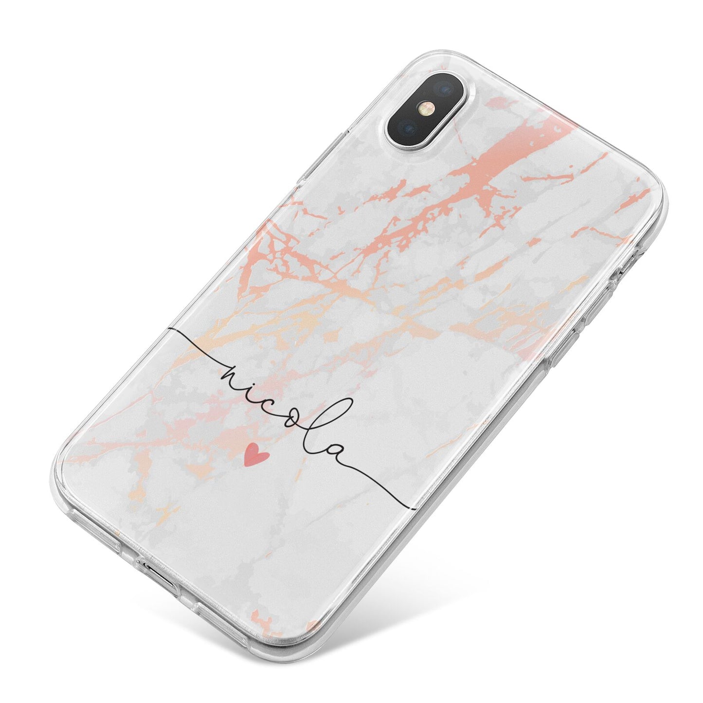 Personalised Name Pink Marble Heart iPhone X Bumper Case on Silver iPhone
