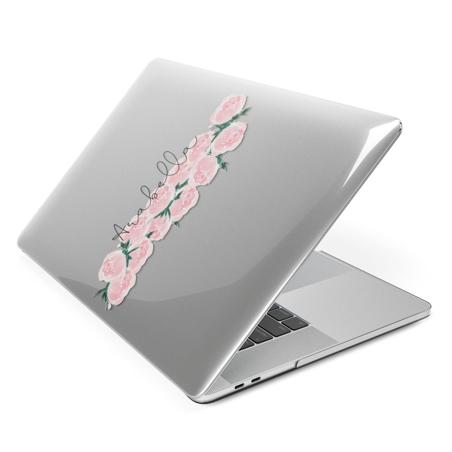 Personalised Name Pink Roses Apple MacBook Case Side View