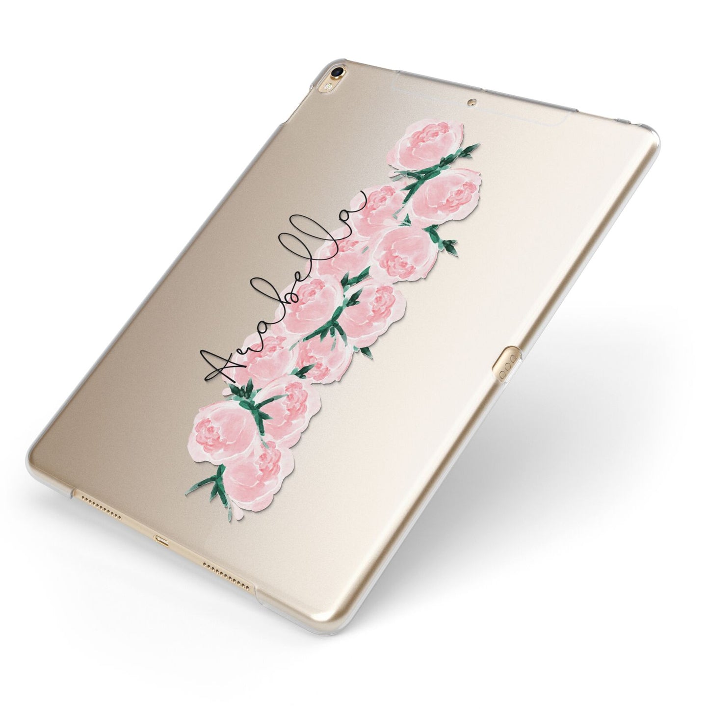 Personalised Name Pink Roses Apple iPad Case on Gold iPad Side View