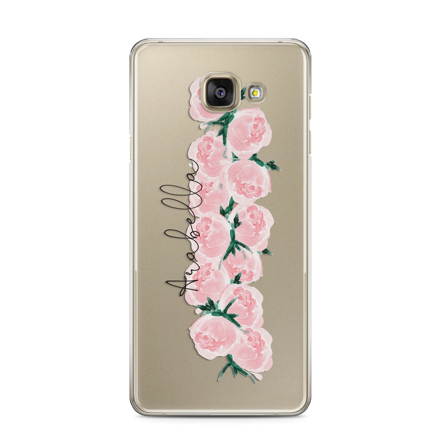 Personalised Name Pink Roses Samsung Galaxy A3 2016 Case on gold phone