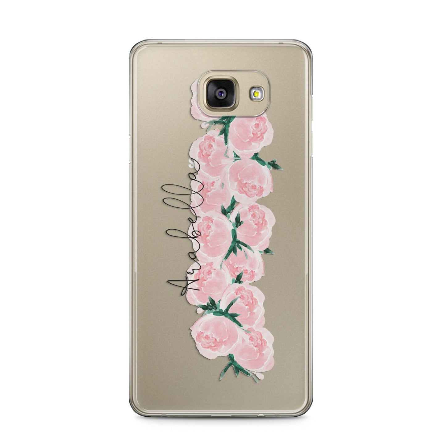 Personalised Name Pink Roses Samsung Galaxy A5 2016 Case on gold phone