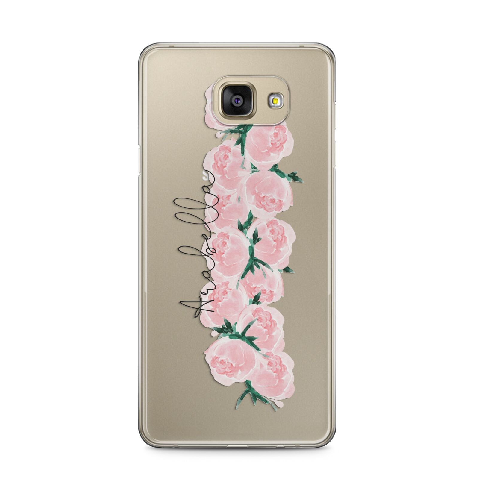 Personalised Name Pink Roses Samsung Galaxy A5 2016 Case on gold phone