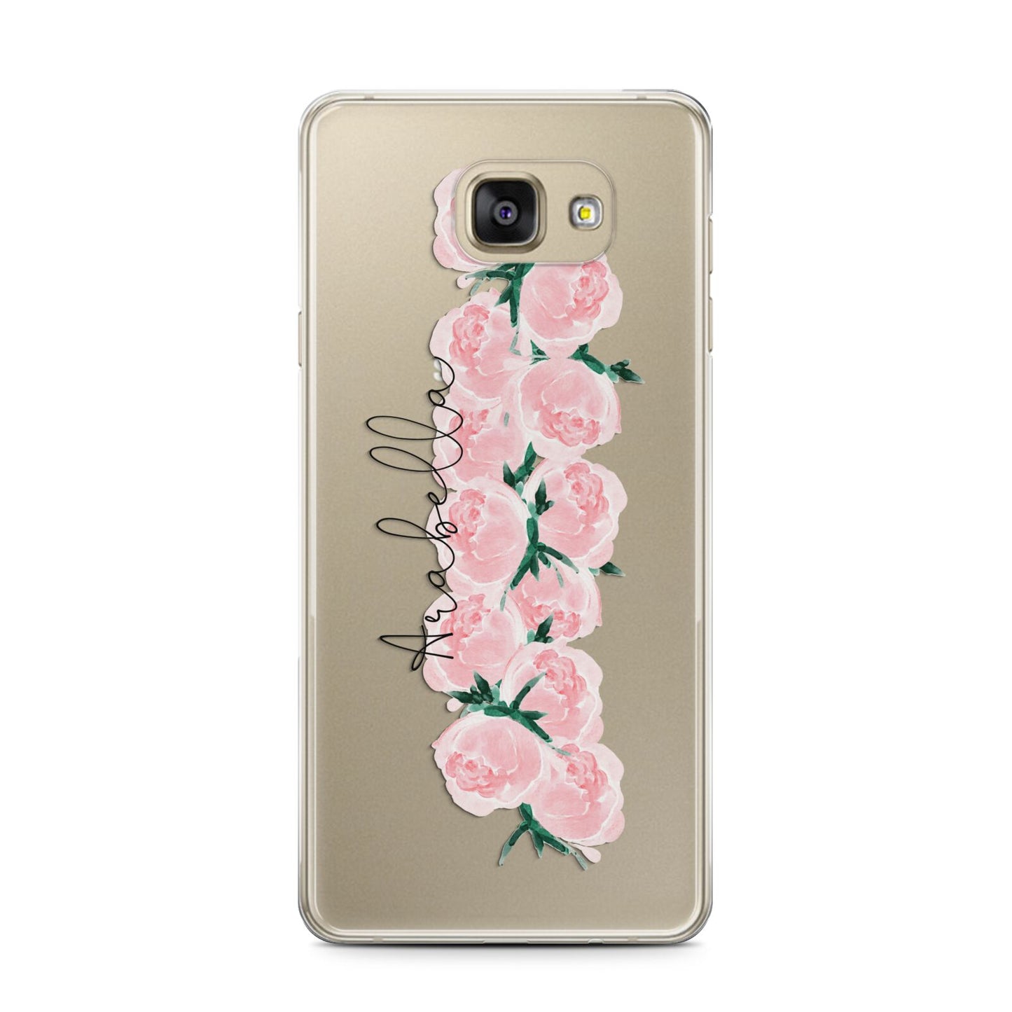 Personalised Name Pink Roses Samsung Galaxy A7 2016 Case on gold phone