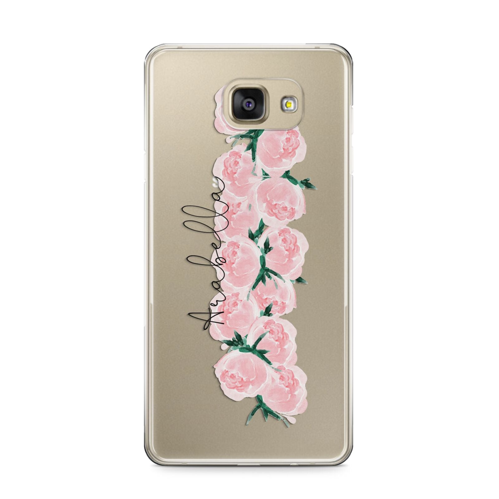 Personalised Name Pink Roses Samsung Galaxy A9 2016 Case on gold phone