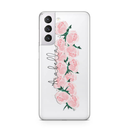 Personalised Name Pink Roses Samsung S21 Case