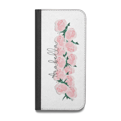 Personalised Name Pink Roses Vegan Leather Flip iPhone Case