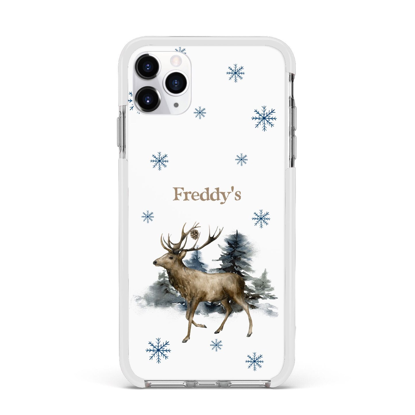 Personalised Name Reindeer Apple iPhone 11 Pro Max in Silver with White Impact Case