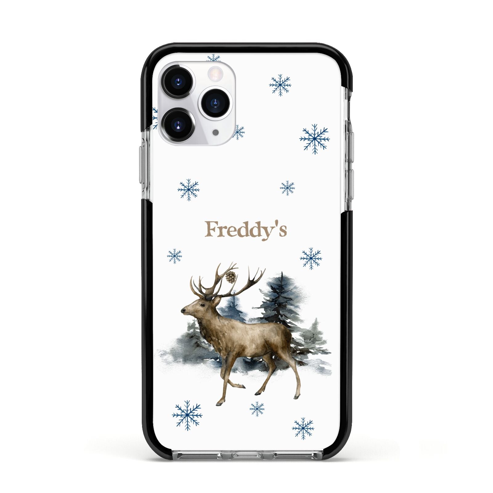 Personalised Name Reindeer Apple iPhone 11 Pro in Silver with Black Impact Case