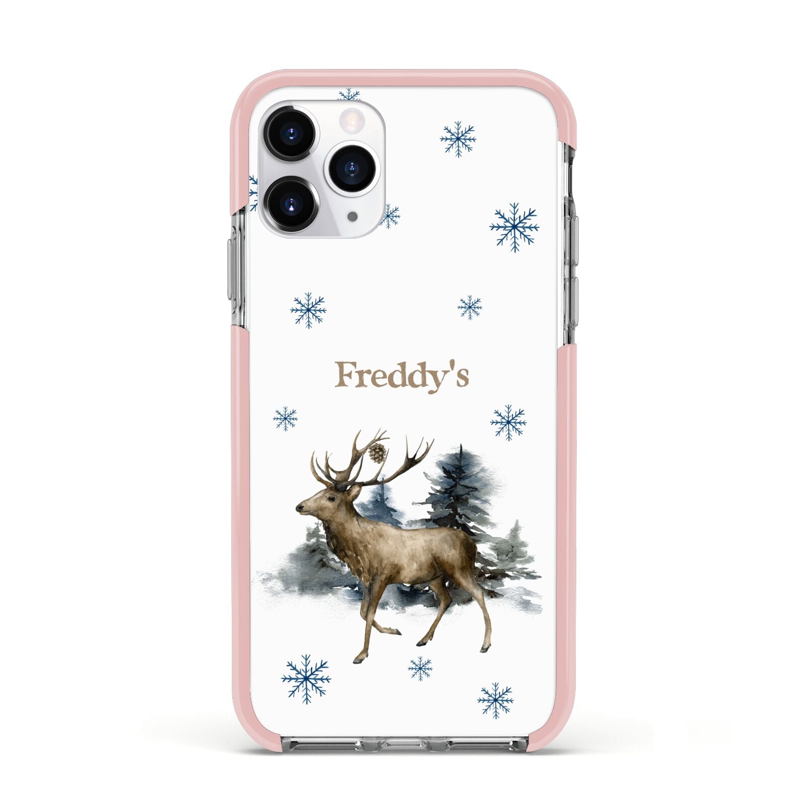 Personalised Name Reindeer Apple iPhone 11 Pro in Silver with Pink Impact Case