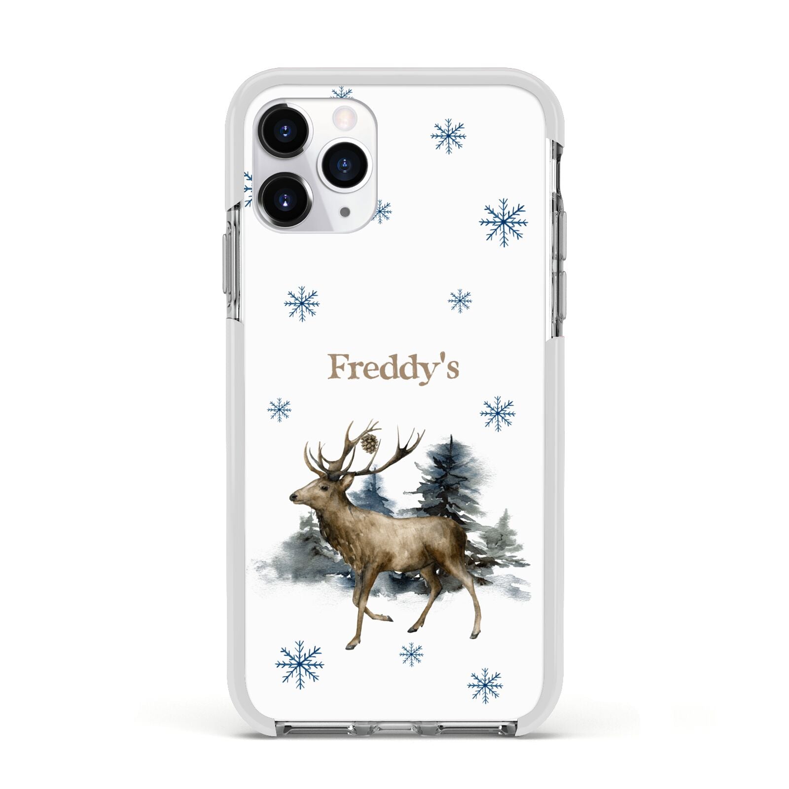 Personalised Name Reindeer Apple iPhone 11 Pro in Silver with White Impact Case