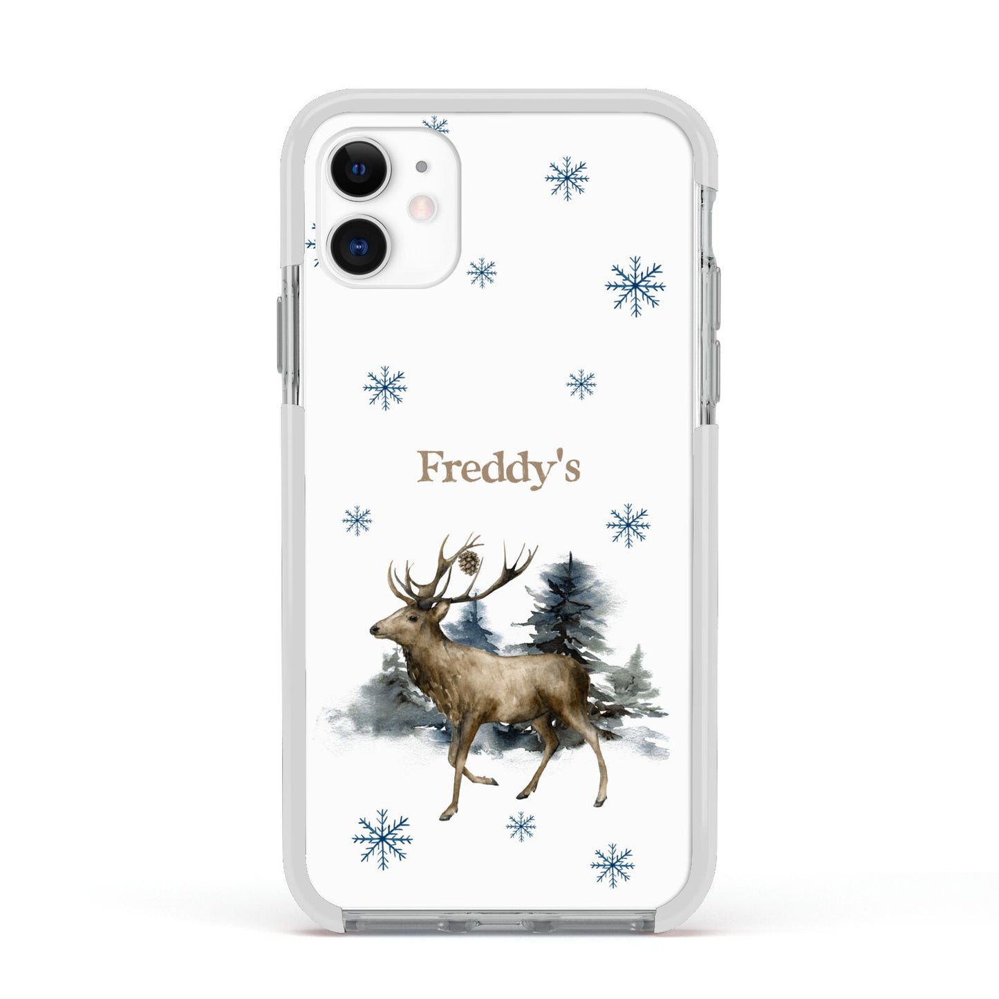 Personalised Name Reindeer Apple iPhone 11 in White with White Impact Case