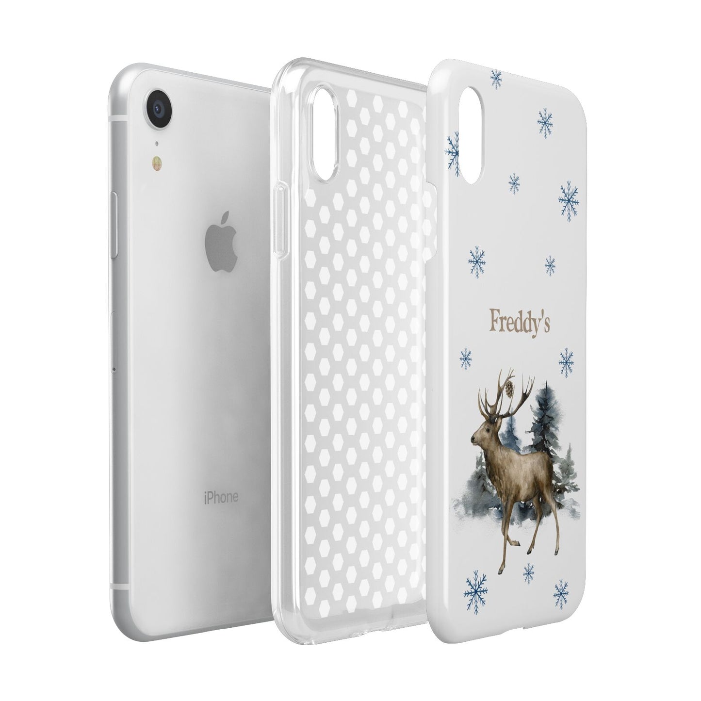 Personalised Name Reindeer Apple iPhone XR White 3D Tough Case Expanded view