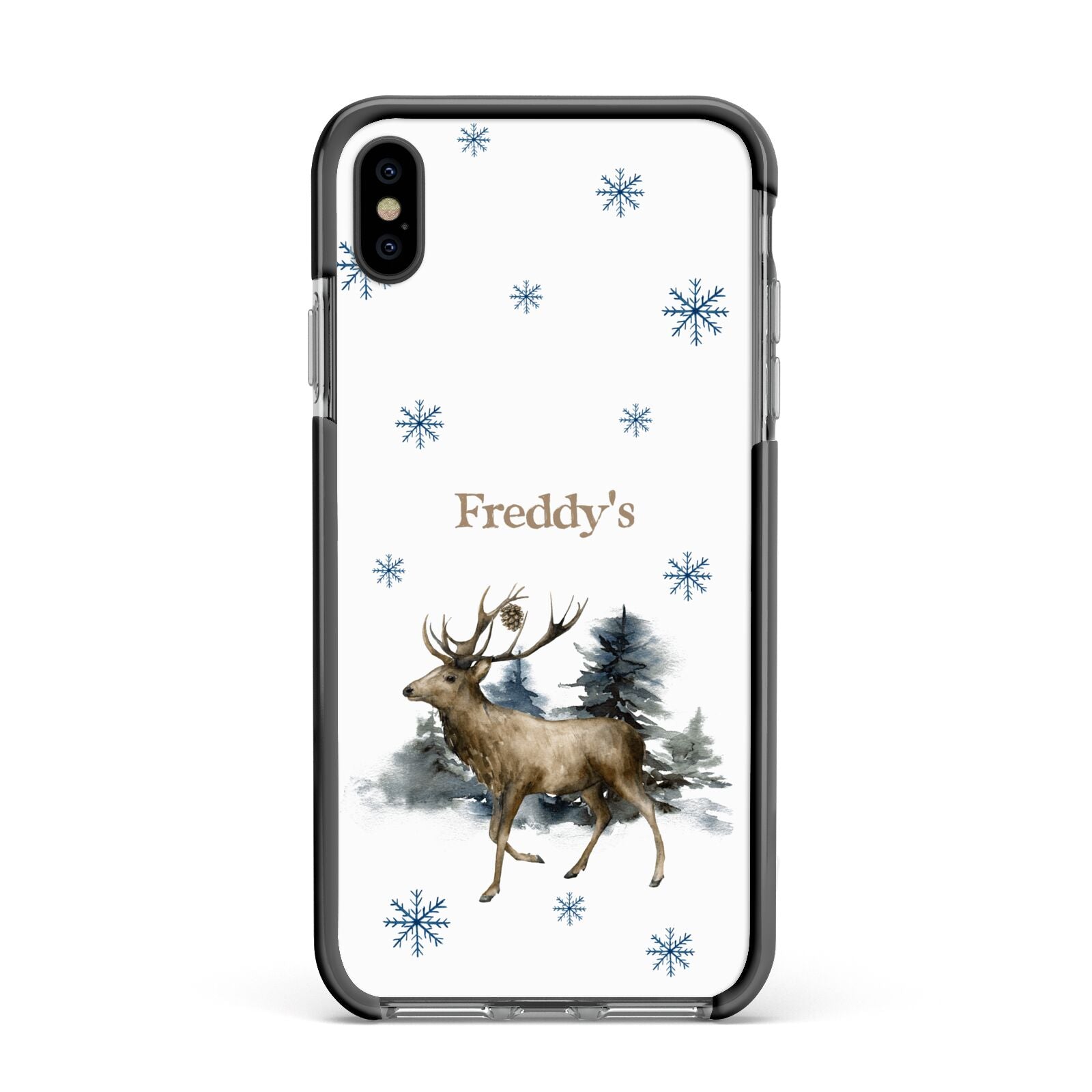 Personalised Name Reindeer Apple iPhone Xs Max Impact Case Black Edge on Black Phone