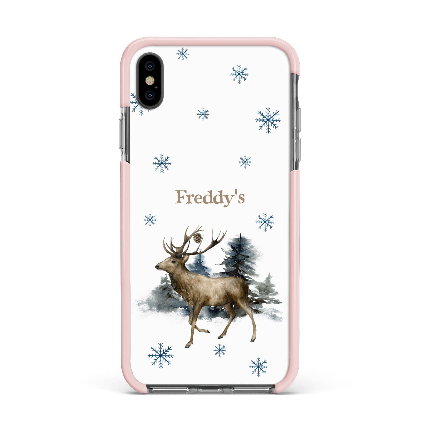 Personalised Name Reindeer Apple iPhone Xs Max Impact Case Pink Edge on Black Phone