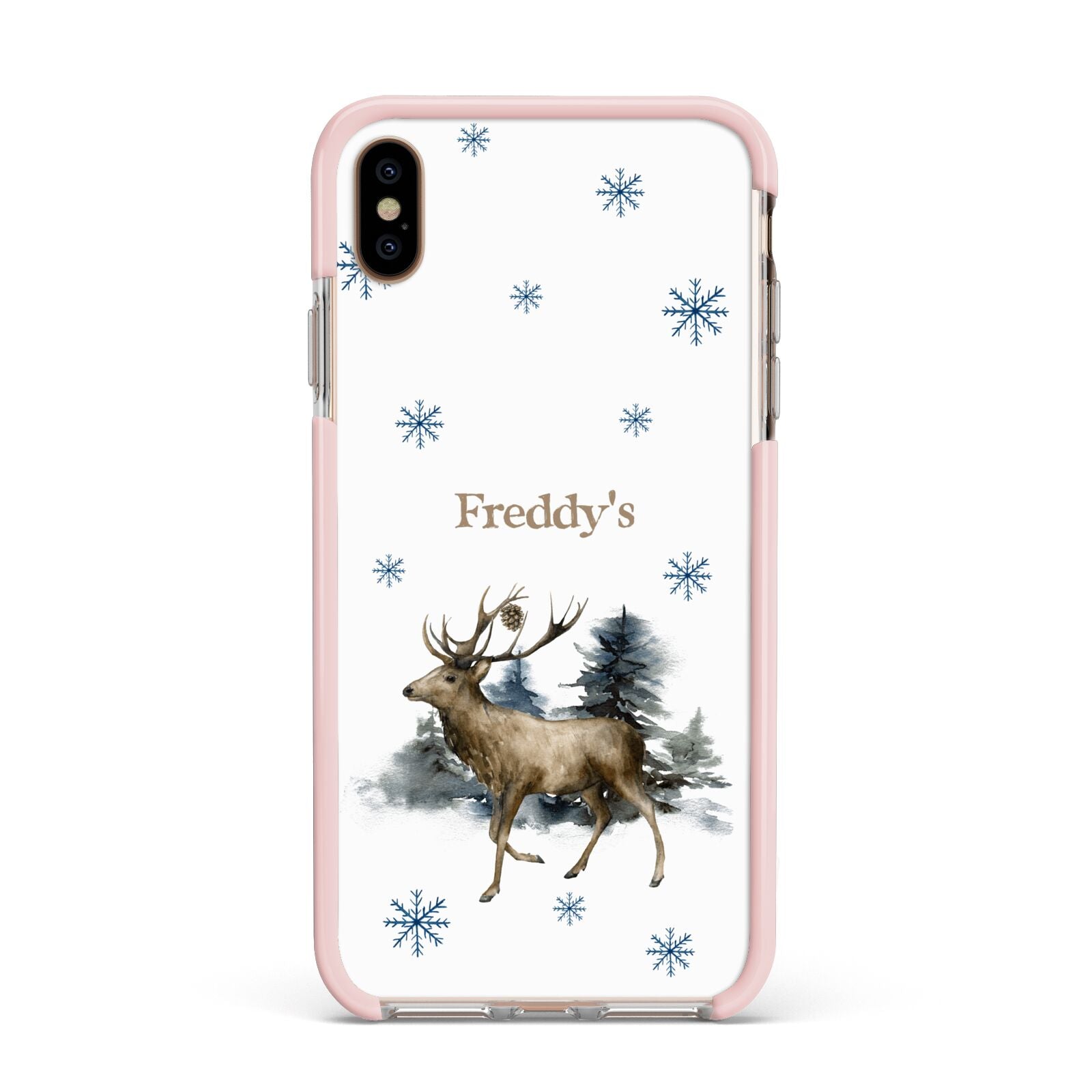 Personalised Name Reindeer Apple iPhone Xs Max Impact Case Pink Edge on Gold Phone