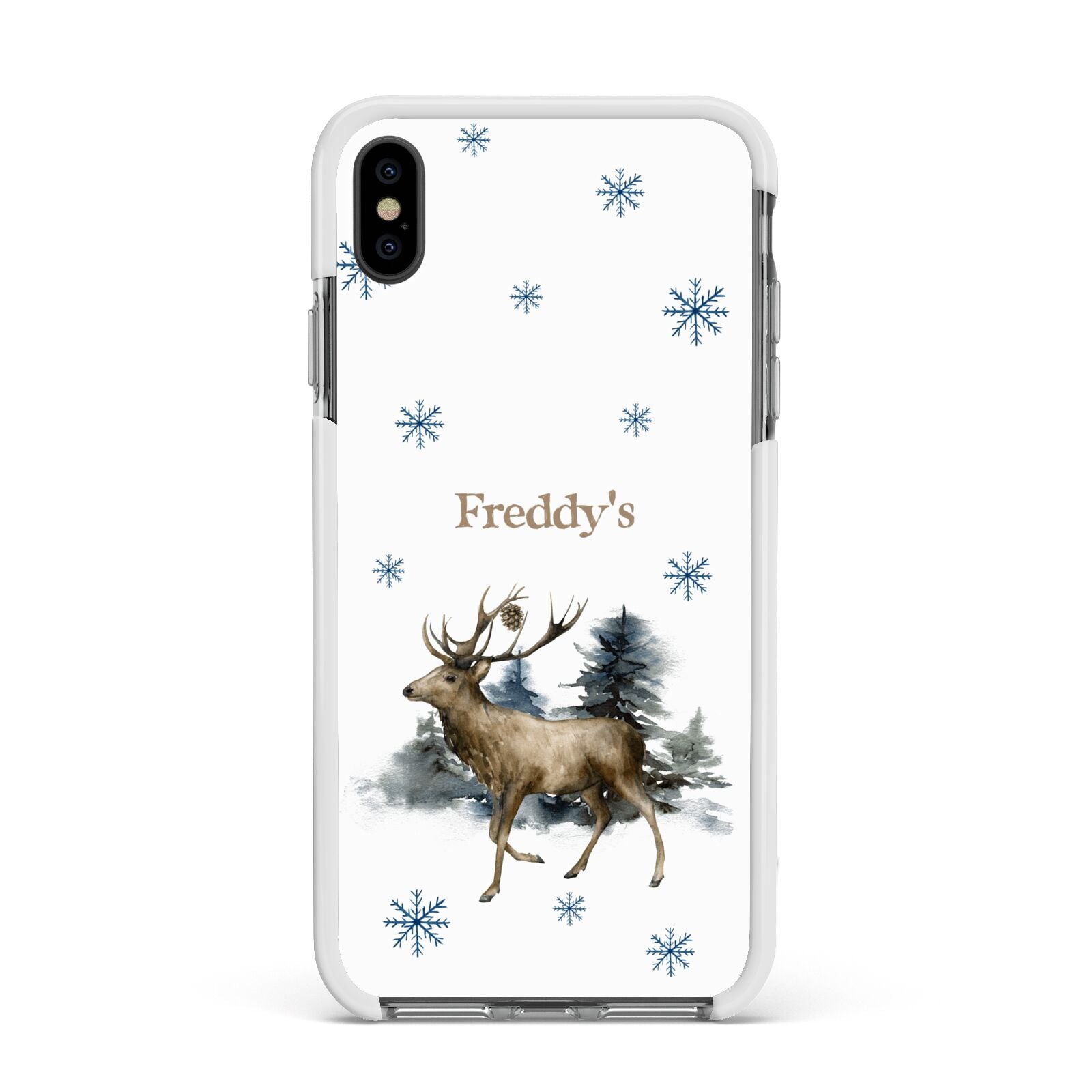 Personalised Name Reindeer Apple iPhone Xs Max Impact Case White Edge on Black Phone