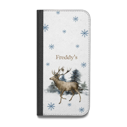 Personalised Name Reindeer Vegan Leather Flip iPhone Case