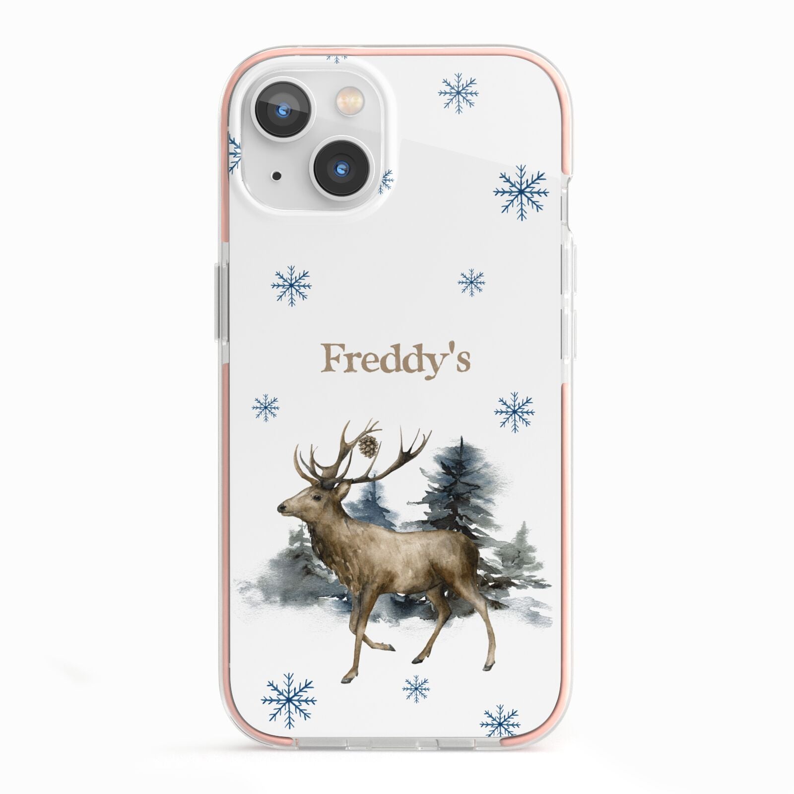 Personalised Name Reindeer iPhone 13 TPU Impact Case with Pink Edges