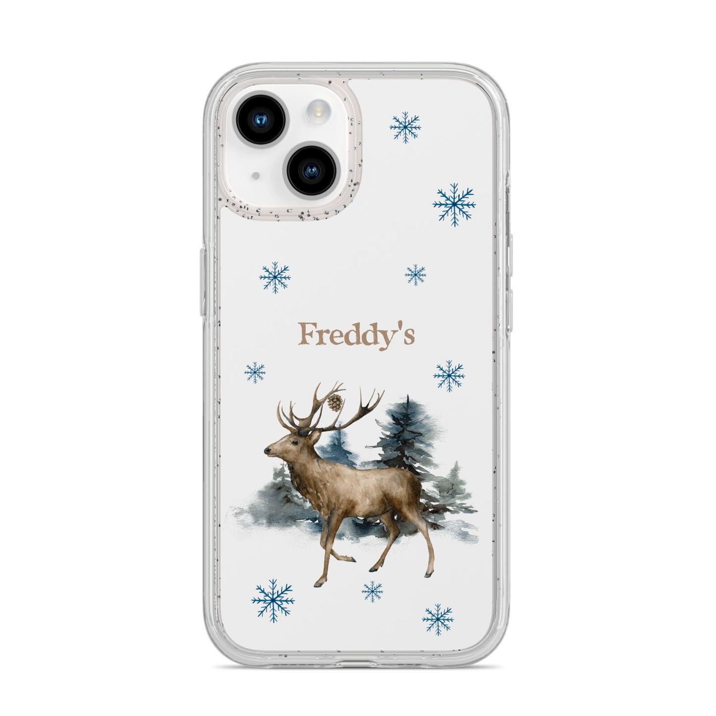 Personalised Name Reindeer iPhone 14 Glitter Tough Case Starlight