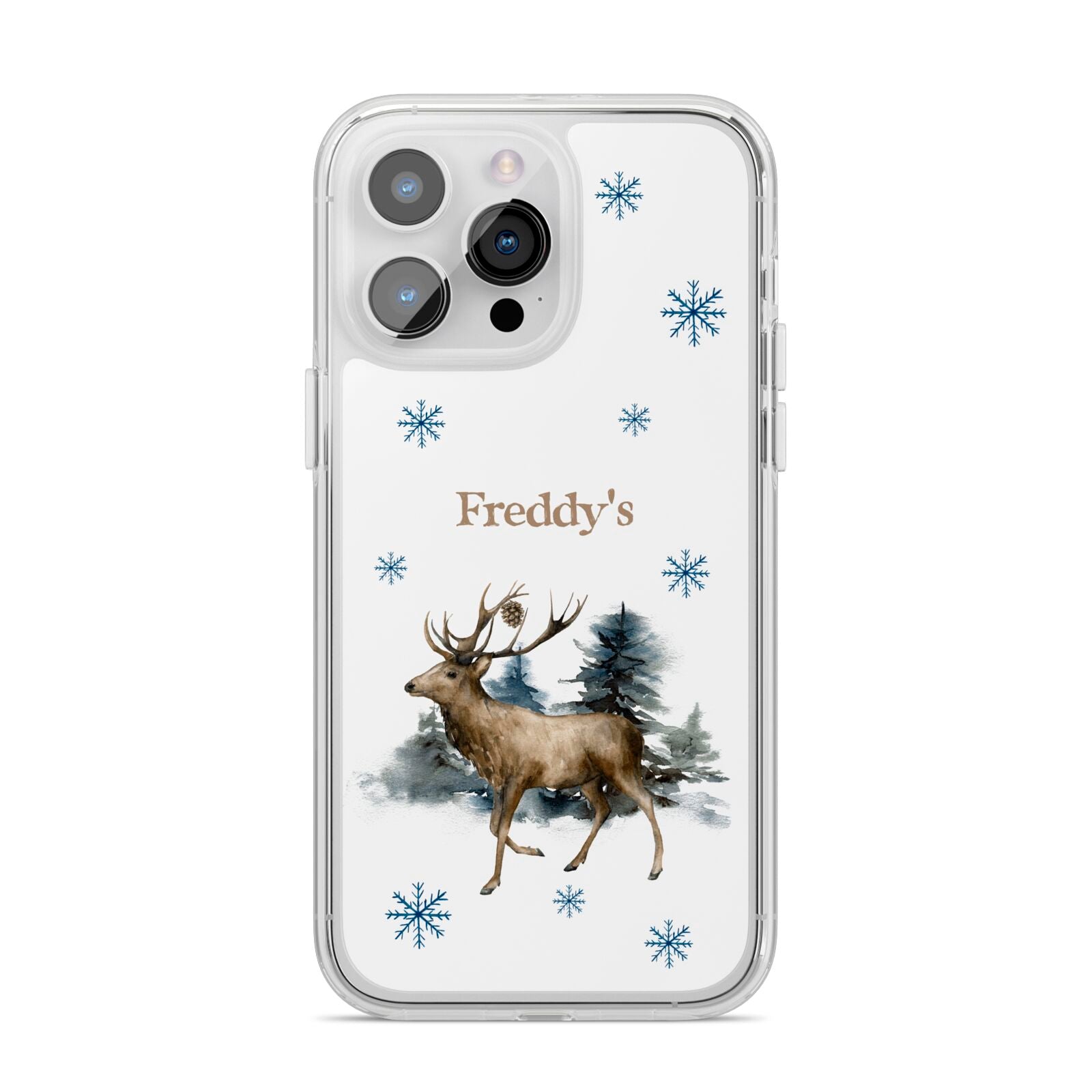Personalised Name Reindeer iPhone 14 Pro Max Clear Tough Case Silver
