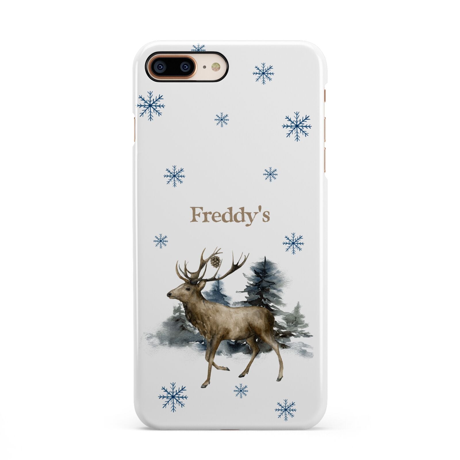 Personalised Name Reindeer iPhone 8 Plus 3D Snap Case on Gold Phone
