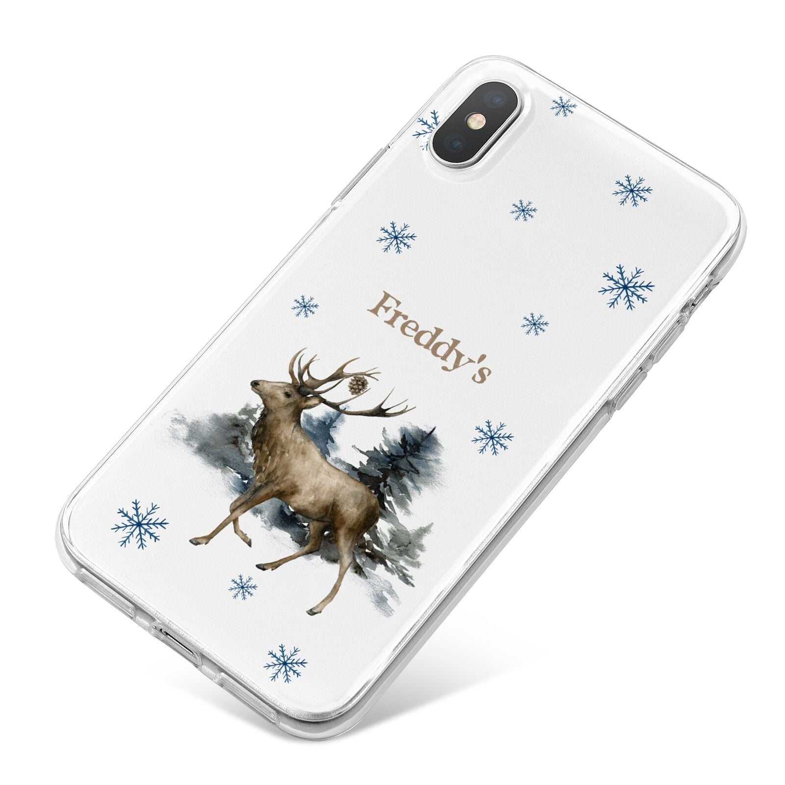 Personalised Name Reindeer iPhone X Bumper Case on Silver iPhone