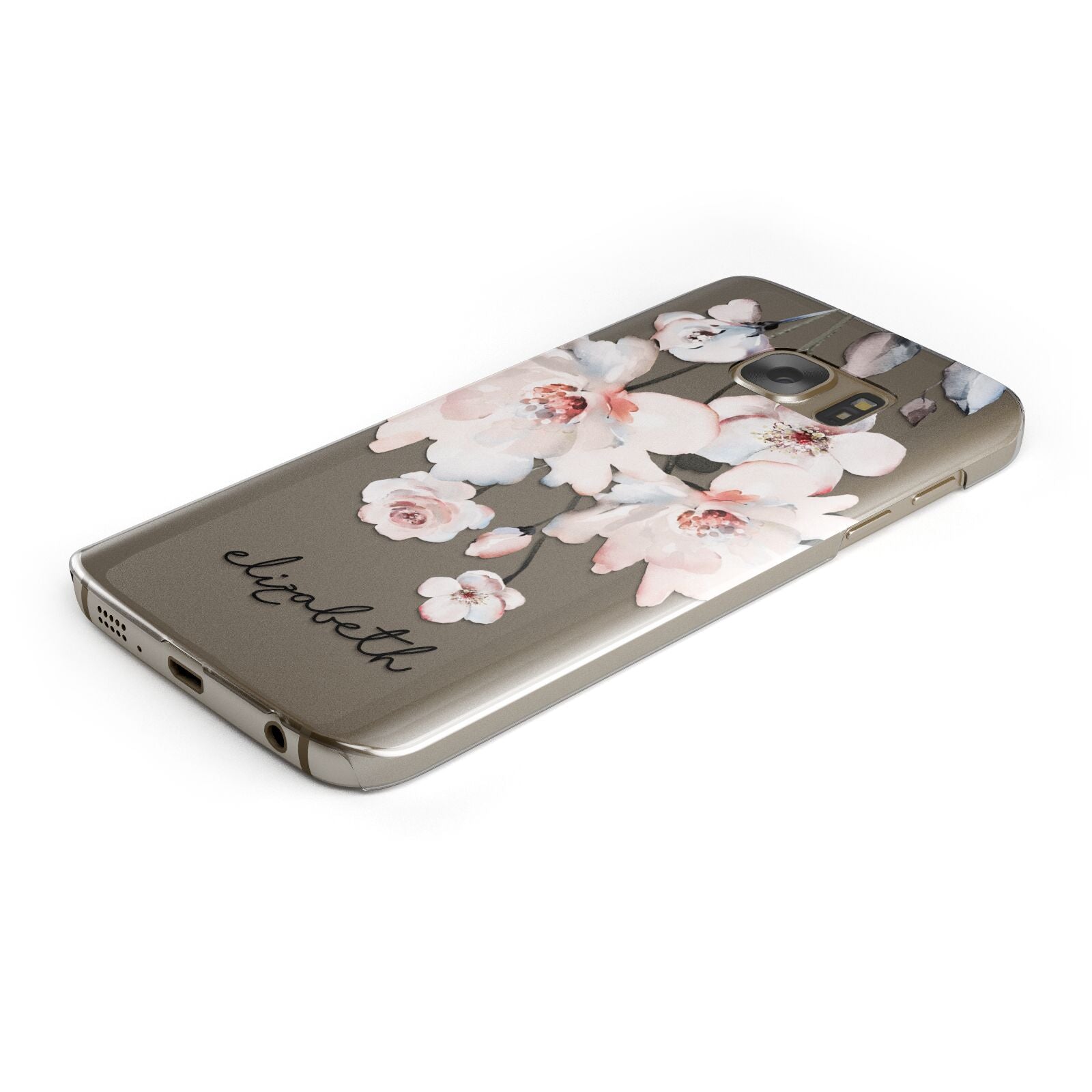 Personalised Name Roses Watercolour Protective Samsung Galaxy Case Angled Image