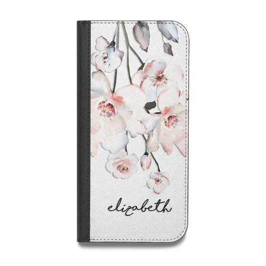 Personalised Name Roses Watercolour Vegan Leather Flip iPhone Case