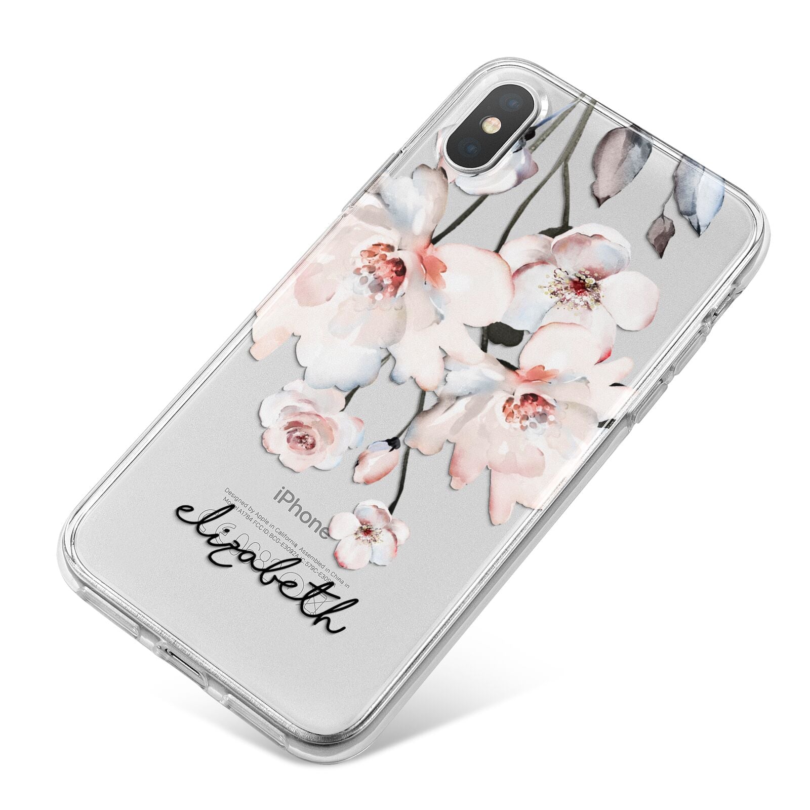 Personalised Name Roses Watercolour iPhone X Bumper Case on Silver iPhone