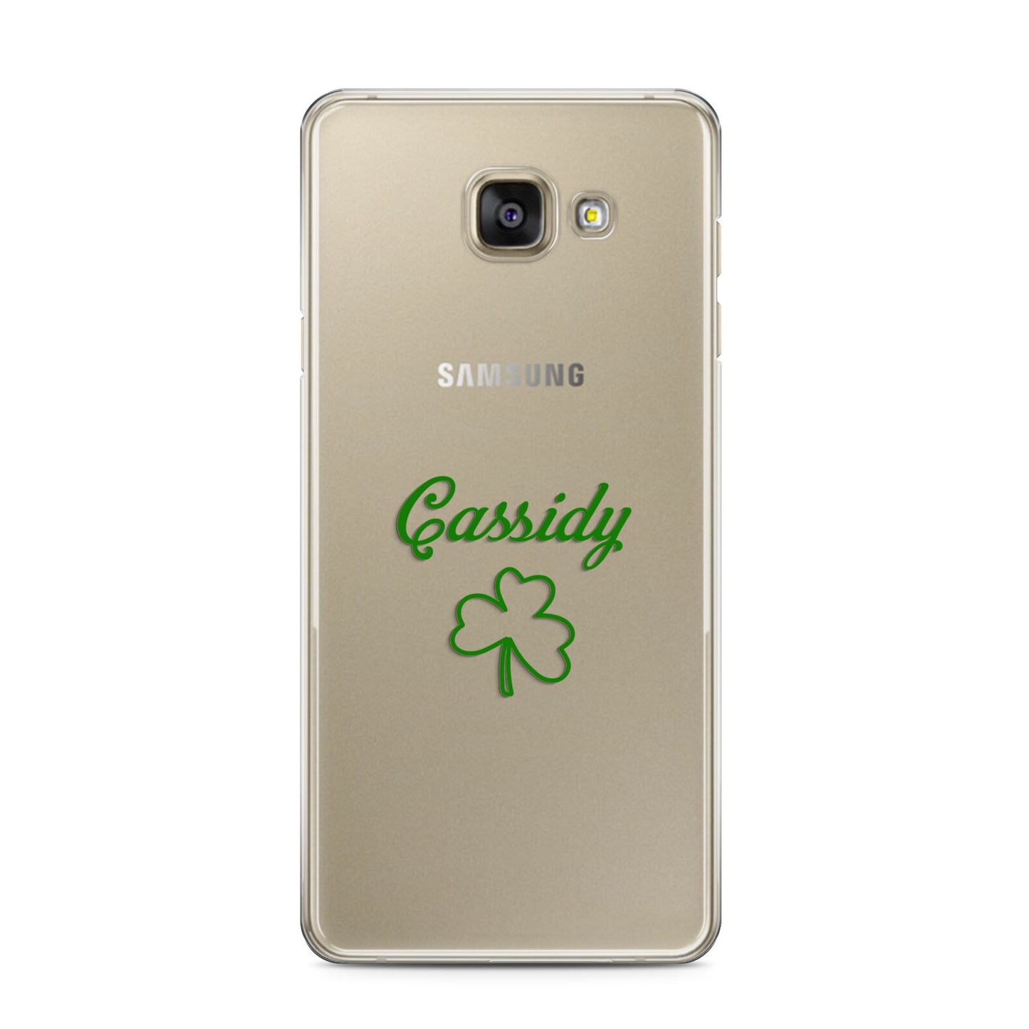 Personalised Name Shamrock Samsung Galaxy A3 2016 Case on gold phone