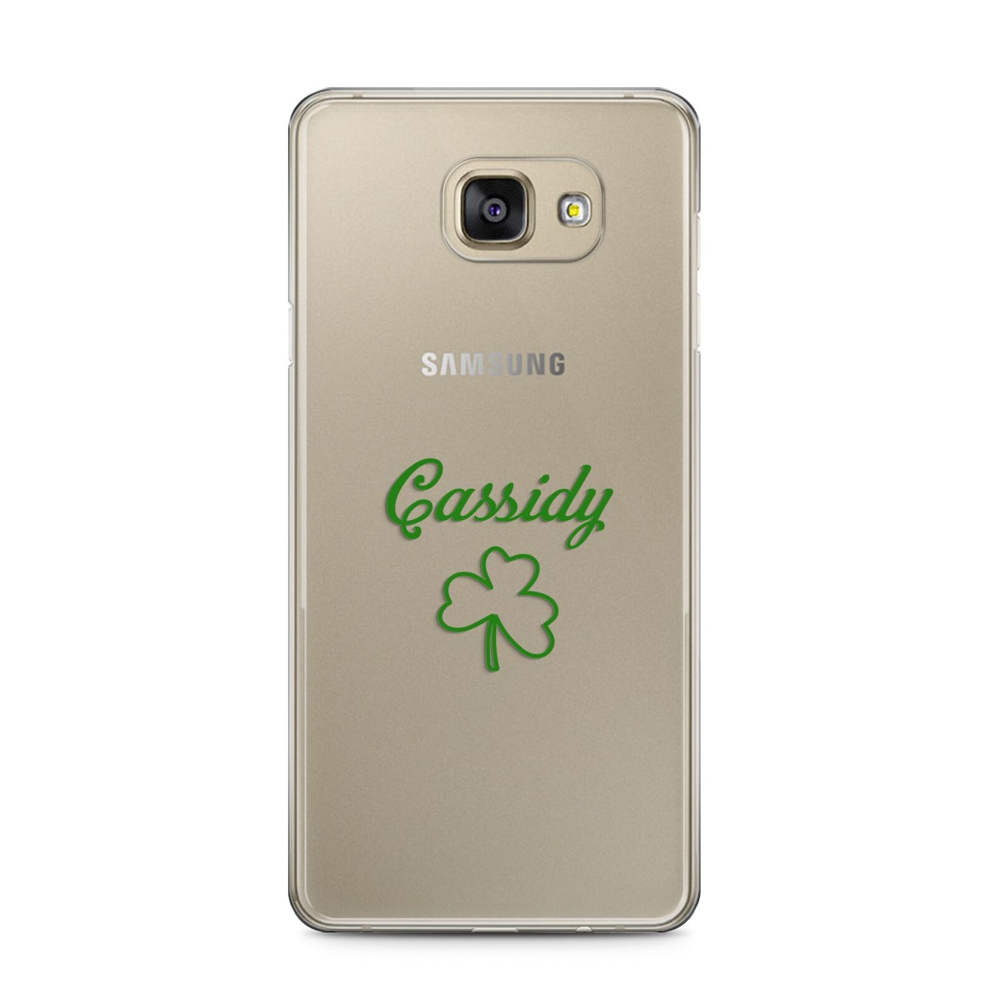 Personalised Name Shamrock Samsung Galaxy A5 2016 Case on gold phone