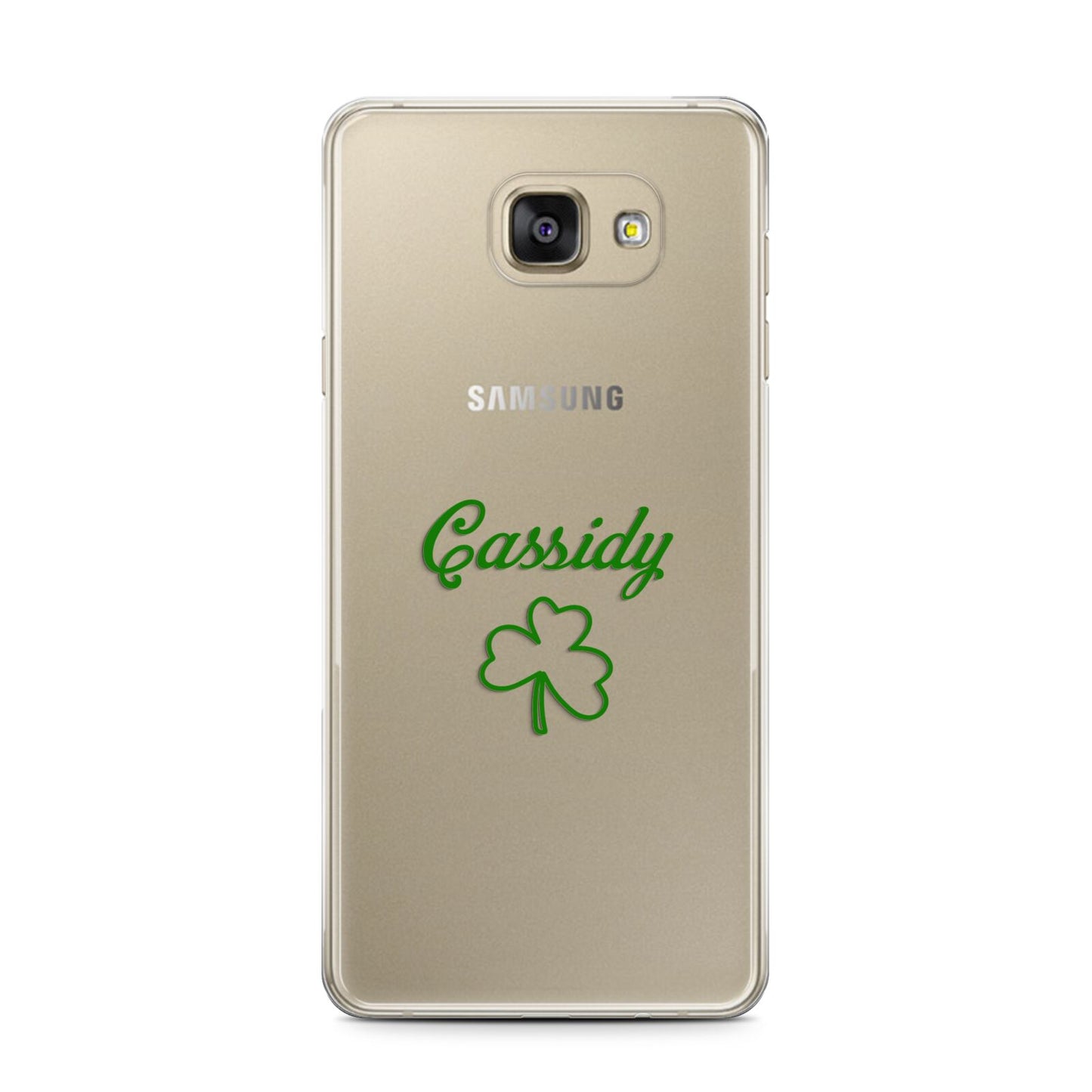 Personalised Name Shamrock Samsung Galaxy A7 2016 Case on gold phone