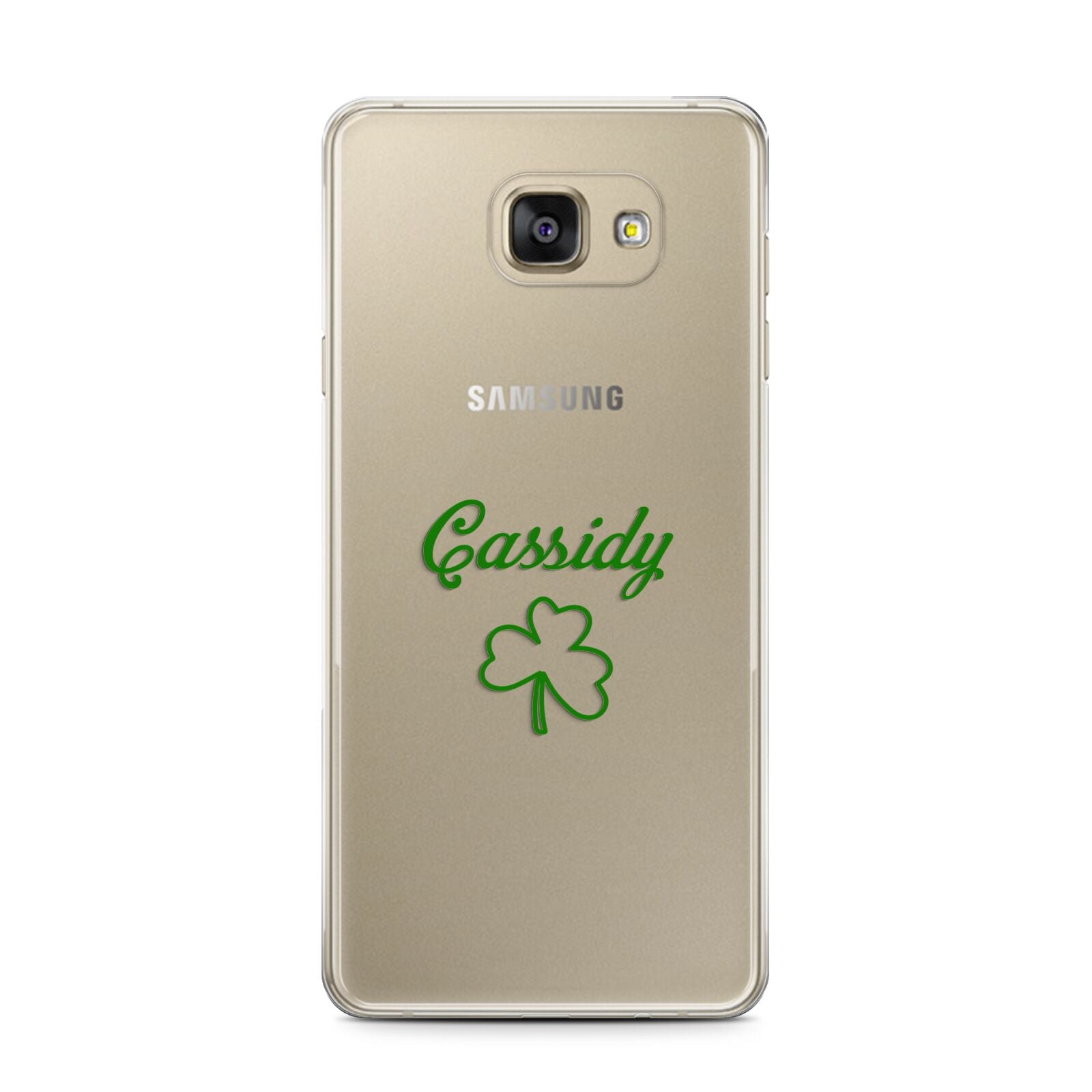 Personalised Name Shamrock Samsung Galaxy A7 2016 Case on gold phone