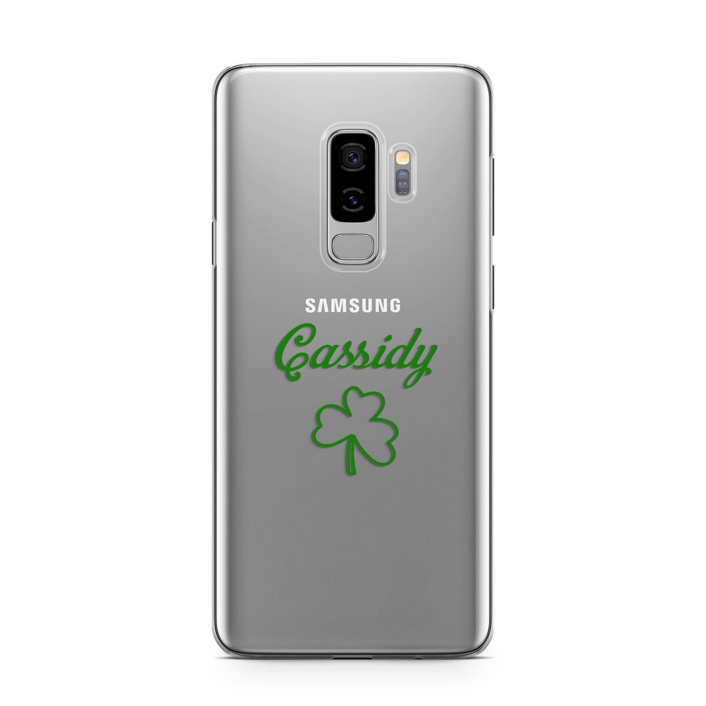 Personalised Name Shamrock Samsung Galaxy S9 Plus Case on Silver phone