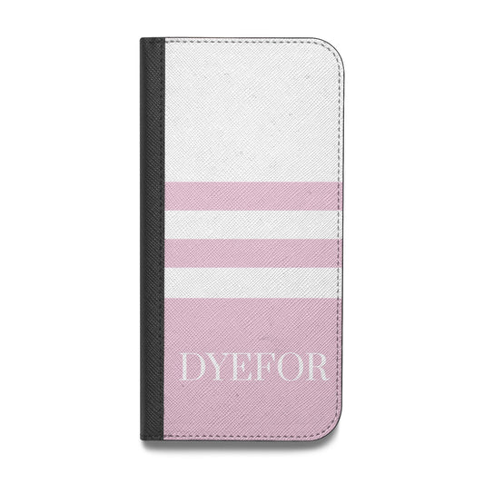 Personalised Name Striped Vegan Leather Flip Samsung Case