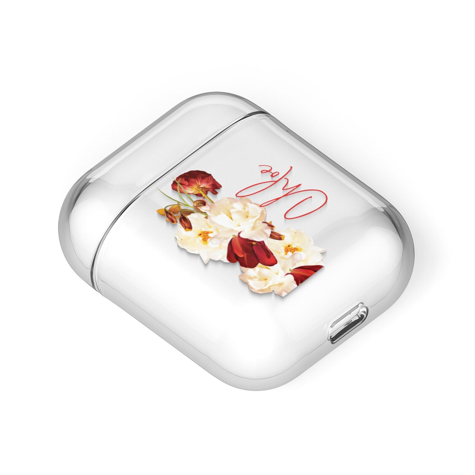 Personalised Name Transparent Clear Floral AirPods Case Laid Flat