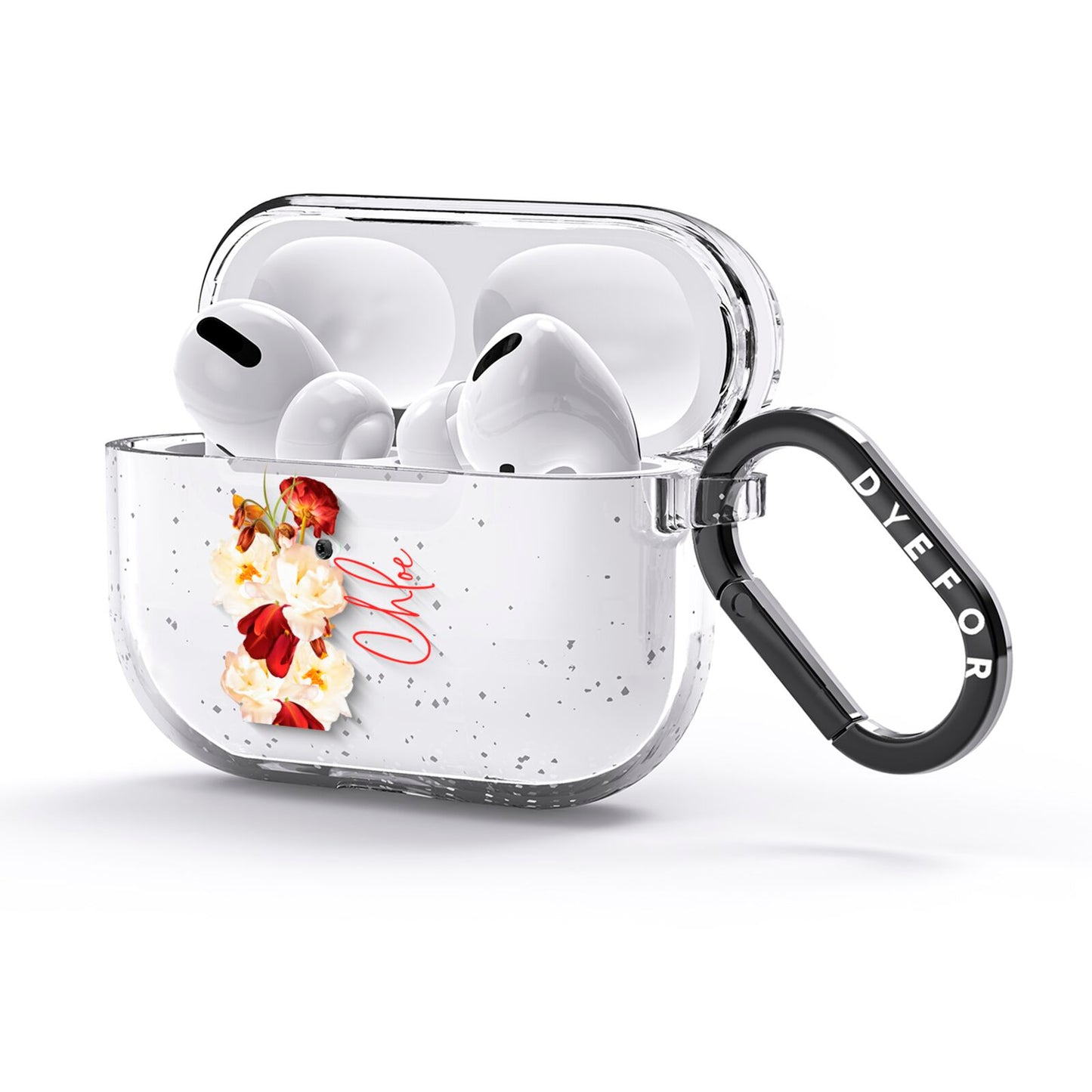 Personalised Name Transparent Clear Floral AirPods Glitter Case 3rd Gen Side Image